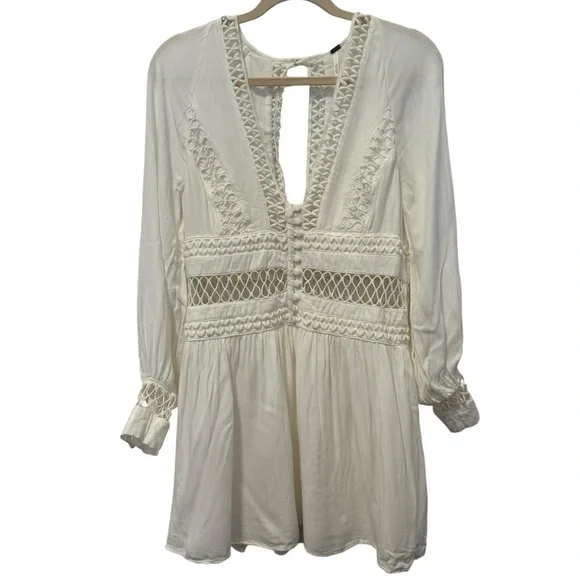 Free People Women’s Think I Love You Crochet Inset Mini Dress Size 10 - Picture 2 of 7